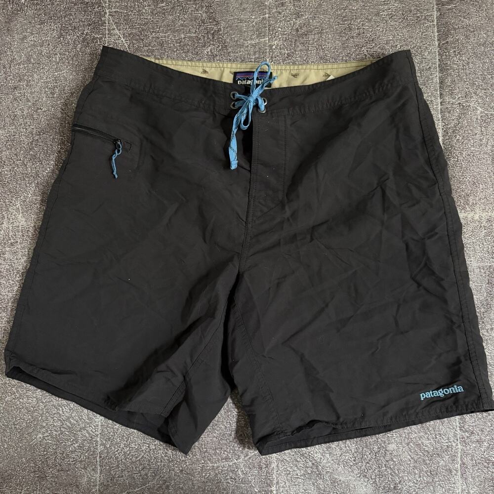 Mens Patagonia Ink Black Gray Blue 19" Unlined Wavefarer Board Swim Shorts Sz 36
